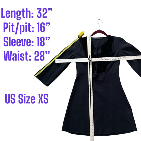 Zara Trafaluc Velvet Bib Mini Dress Tunic With Tassels Fairy Goth Witchy Black S - Picture 4 of 6